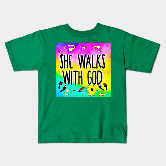 She Walks with God (text) Kids T-Shirt by PersianFMts